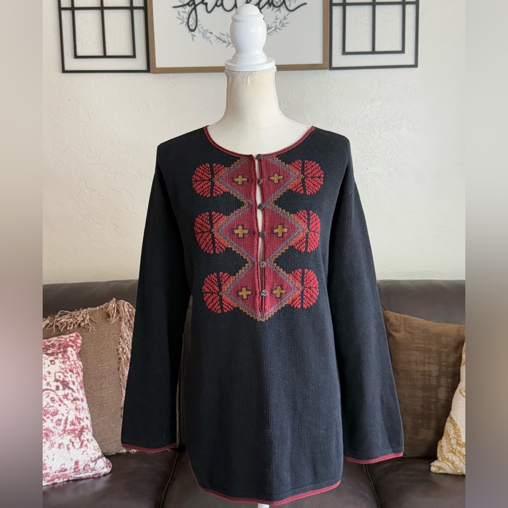 Peruvian Connection Black and Red Sweater